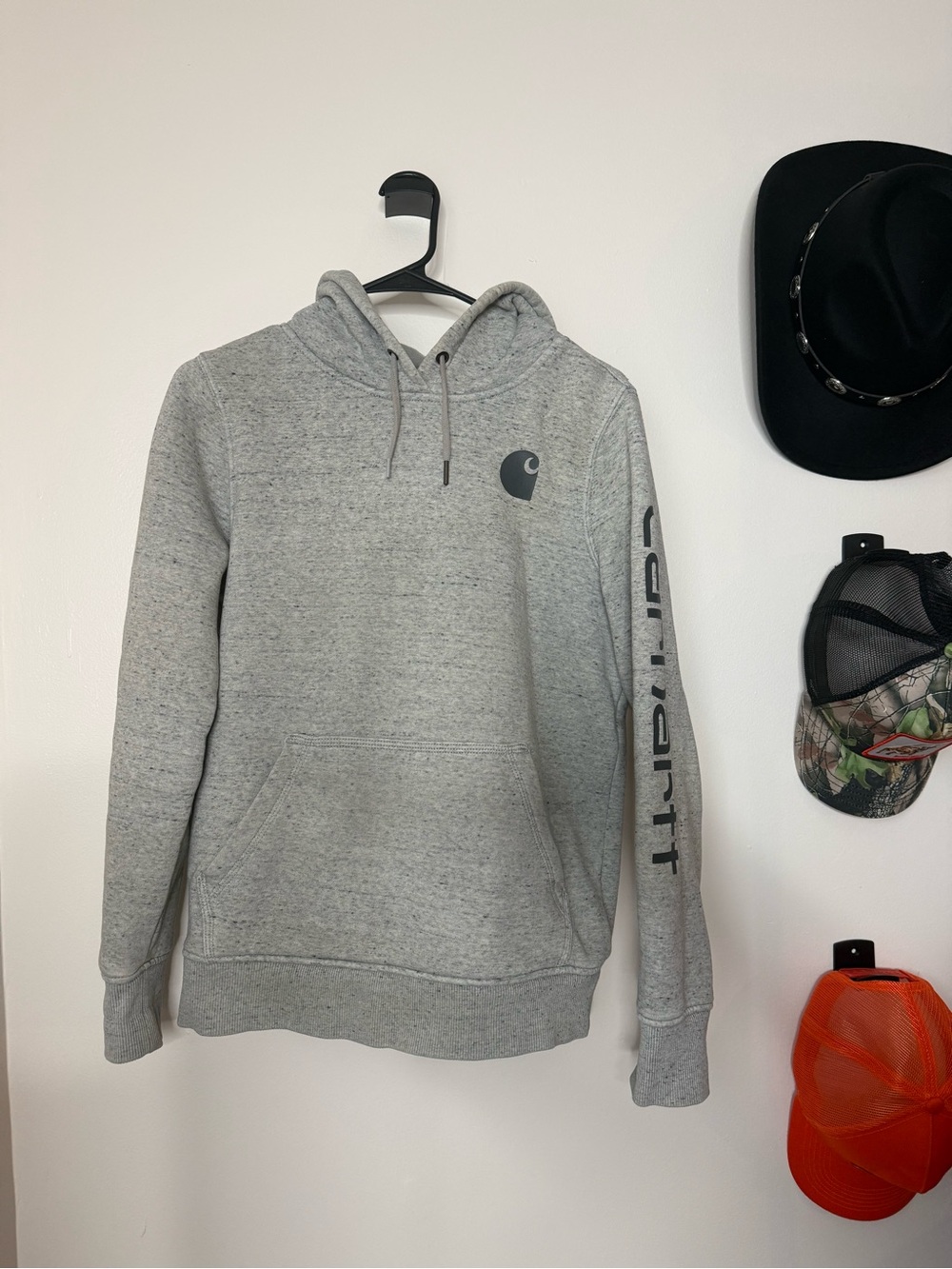 Carhartt Light Gray Logo Sleeve Hooded Pullover